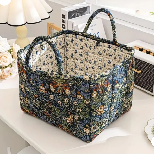 BloomNest – Vintage Floral Storage Basket