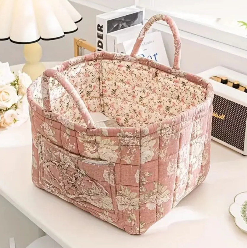 BloomNest – Vintage Floral Storage Basket color Willow