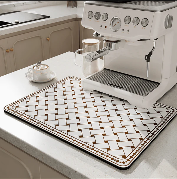 AquaMat – Quick-Dry Absorbent Kitchen Mat – Hygienic, Space-Saving Stylish color Coffe - braid size large/ 23in x 35in
