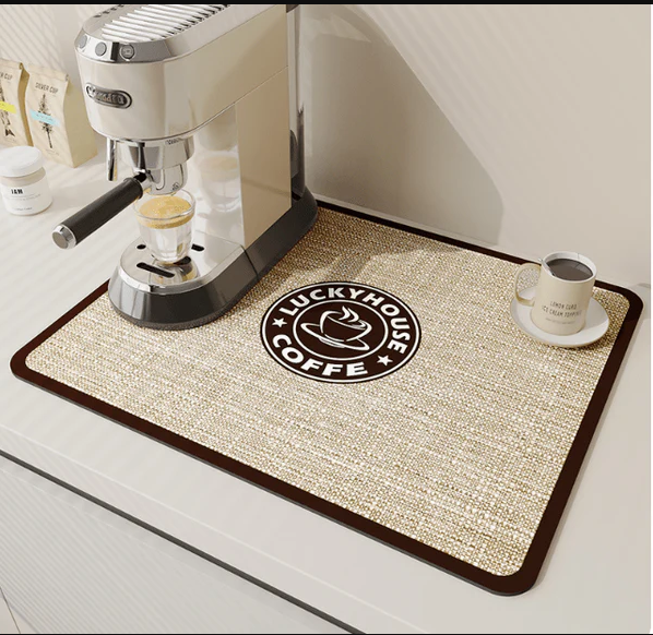AquaMat – Quick-Dry Absorbent Kitchen Mat – Hygienic, Space-Saving Stylish color Lucky coffee size large / 23in x 35 in
