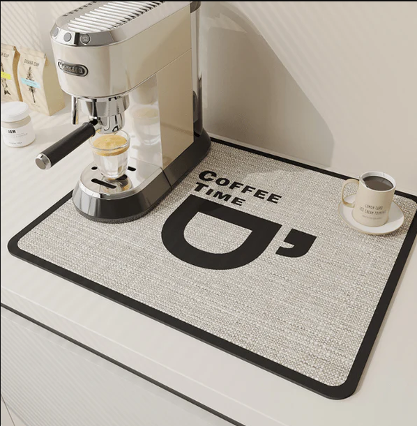 AquaMat – Quick-Dry Absorbent Kitchen Mat – Hygienic, Space-Saving Stylish color coffee time size small / 15 in x 19 in