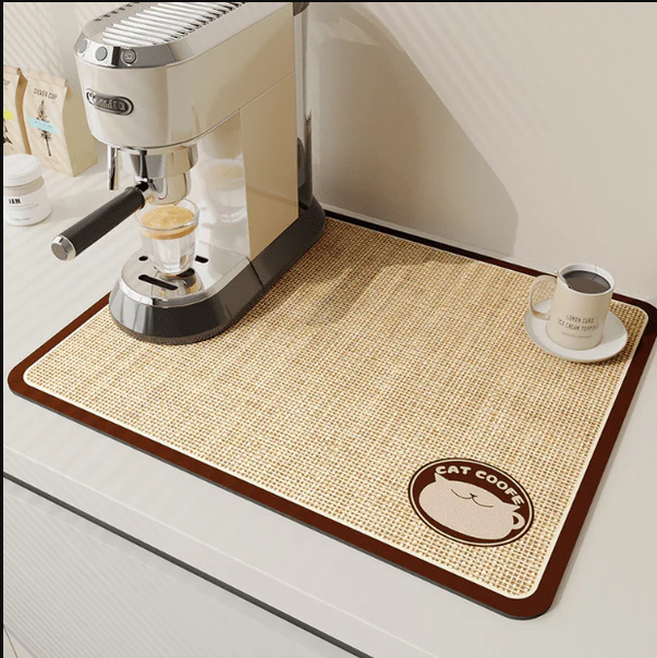 AquaMat – Quick-Dry Absorbent Kitchen Mat – Hygienic, Space-Saving Stylish color cat coffee size Large / 23 in x 35 in